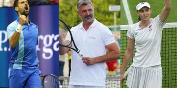 Novak Djokovic, Goran Ivanisevic and Elena Rybakina 